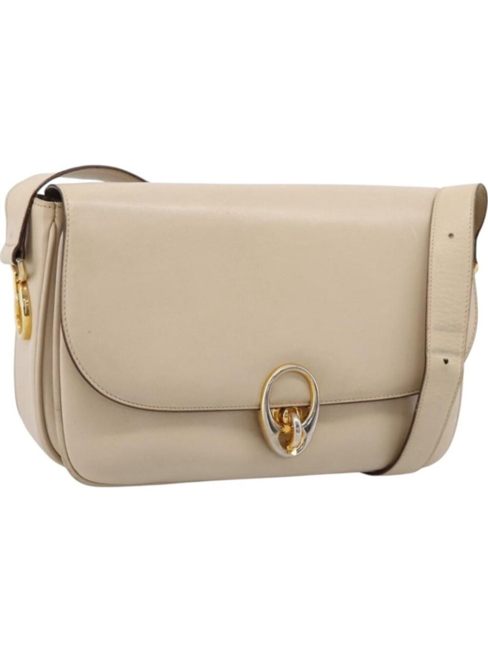 CELINE Shoulder Bag Leather Ivory Gold